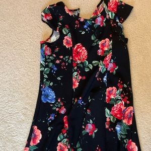 Black dress with red and pink roses